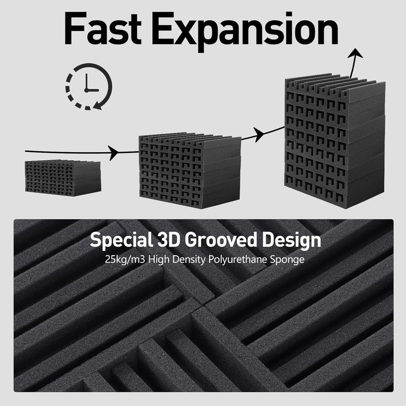 HERBEVER 24 Pack Acoustic Foam Panels, Self-adhesive Grooved Black Sound Proofing Panels, 12x12x2 Inches, High Density Sound Proof Foam Panels for Walls, Studio Recording, Office, Home - Image 5